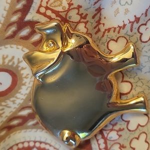 Vintage Gold Pig Pin with Swarovski Crystal Eye
